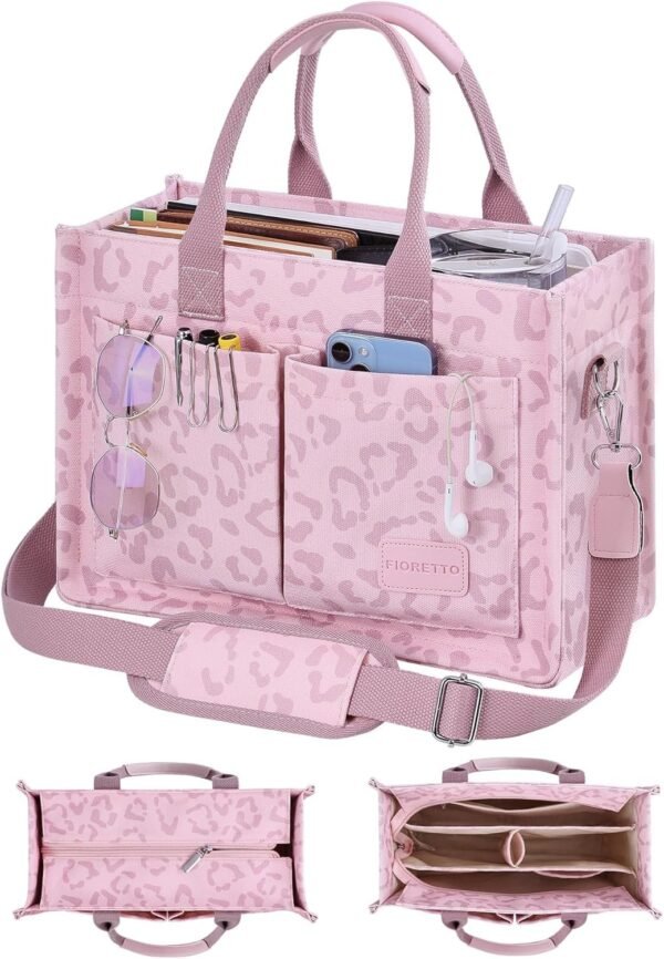 81iuxz1pgjL._AC_SL1500.jpg Canvas Tote Bag for Women with Zipper Closure & Individual Compartments for Work College for Teacher & Nurse