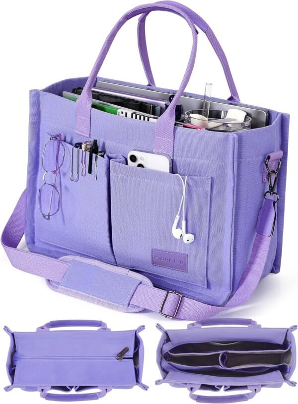 91HYUi_a5jL._AC_SL1500.jpg Canvas Tote Bag for Women with Zipper Closure & Individual Compartments for Work College for Teacher & Nurse